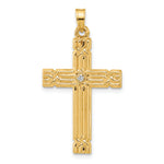 14k Polished and Grooved Hollow Diamond Cross Pendant