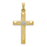 14k Textured and Polished Diamond Cross Pendant