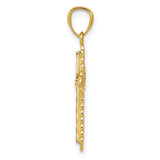 14K w/Rhodium Diamond Cut Cross Pendant