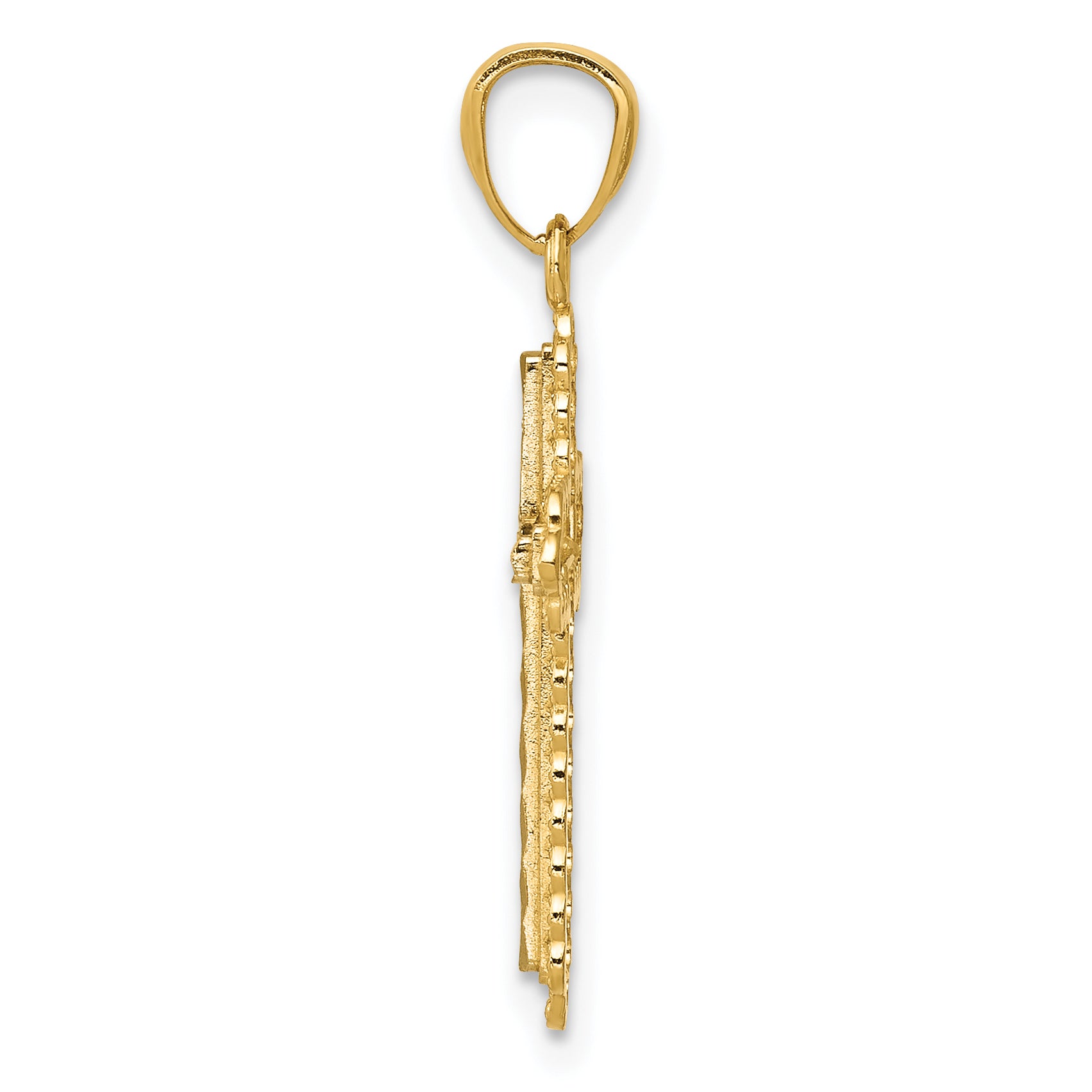 14K w/Rhodium Diamond Cut Cross Pendant
