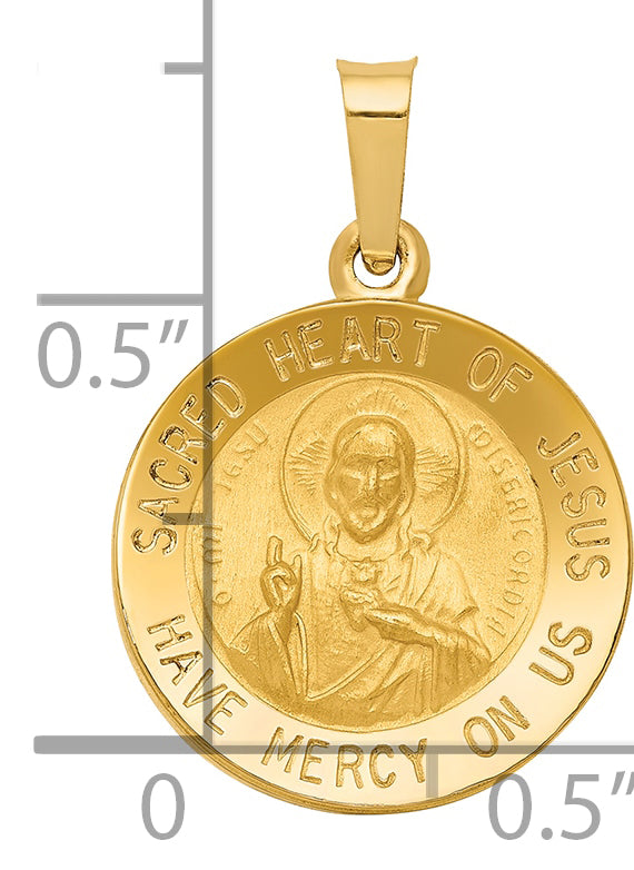 14k Polished and Satin Sacred Heart of Jesus Medal Hollow Pendant