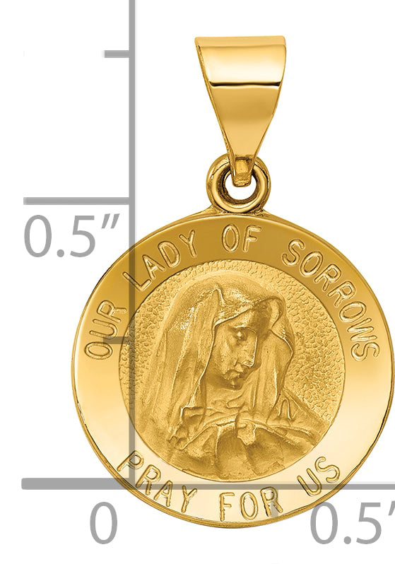 14k Polished and Satin Our Lady of Sorrows Medal Hollow Pendant