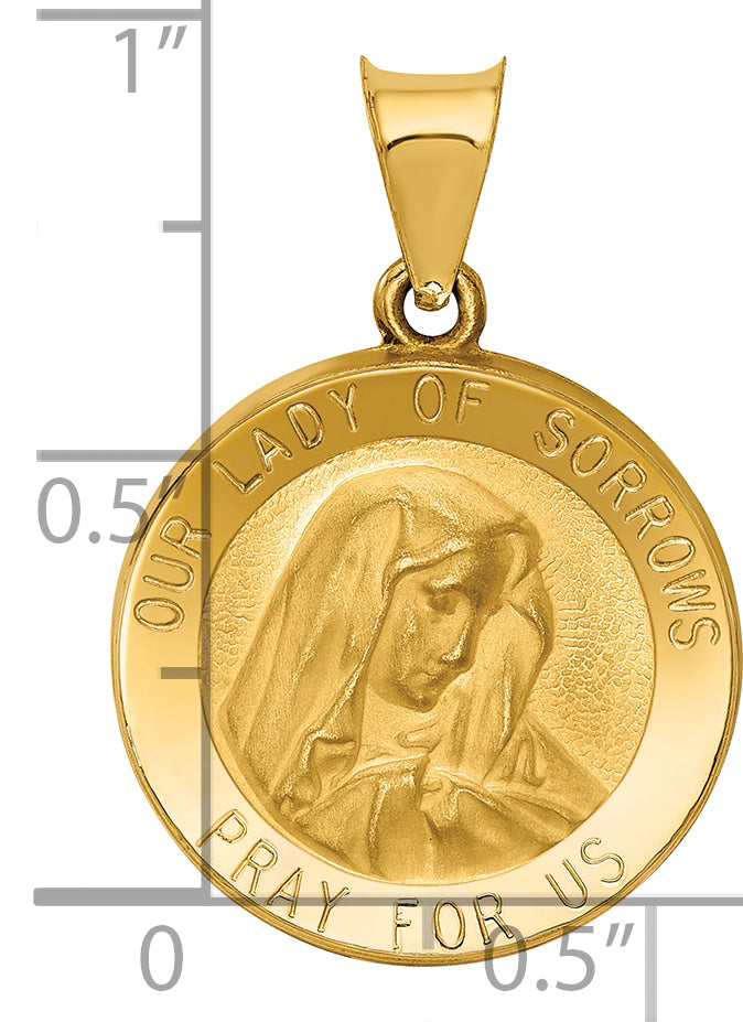 14k Polished and Satin Our Lady of Sorrows Medal Hollow Pendant