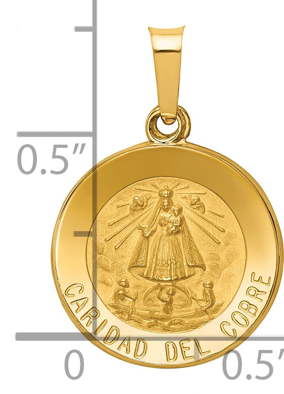14k Polished and Satin Caridad Del Cobre Medal Hollow Pendant