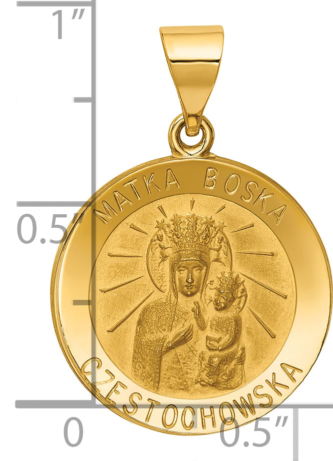 14K Matka Boska Czestochowska Reversible Medal Hollow Pendant