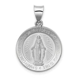 14k White Gold Polished /Satin Miraculous Medal Hollow Pendant