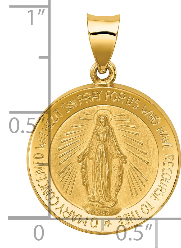 14k Polished and Satin Miraculous Medal Hollow Pendant