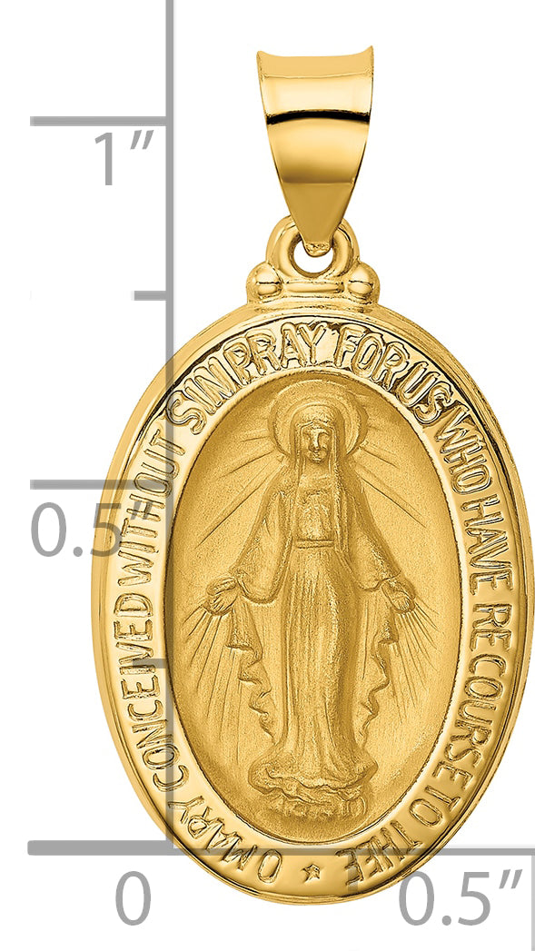 14k Polished and Satin Miraculous Medal Hollow Pendant