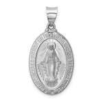 14k White Gold Polished/Satin Miraculous Medal Hollow Pendant