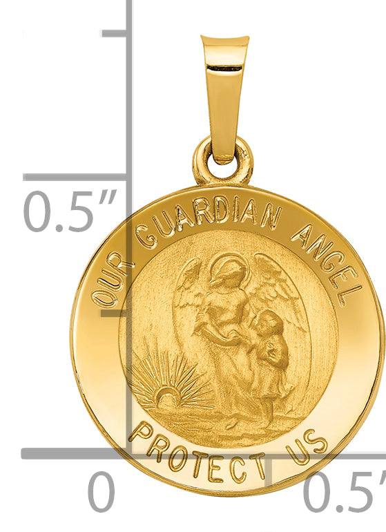 14k Polished and Satin Our Guardian Angel Medal Hollow Pendant