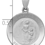 14K White Gold Our Guardian Angel Medal Hollow Pendant