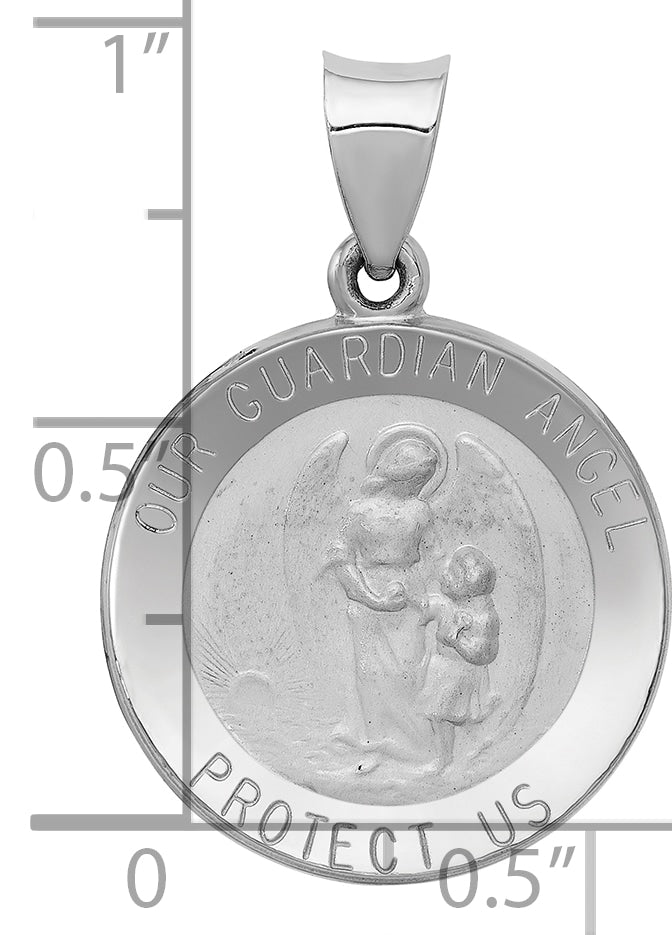 14K White Gold Our Guardian Angel Medal Hollow Pendant