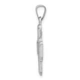 14k White Gold Polished / Satin Four Way Medal Hollow Pendant