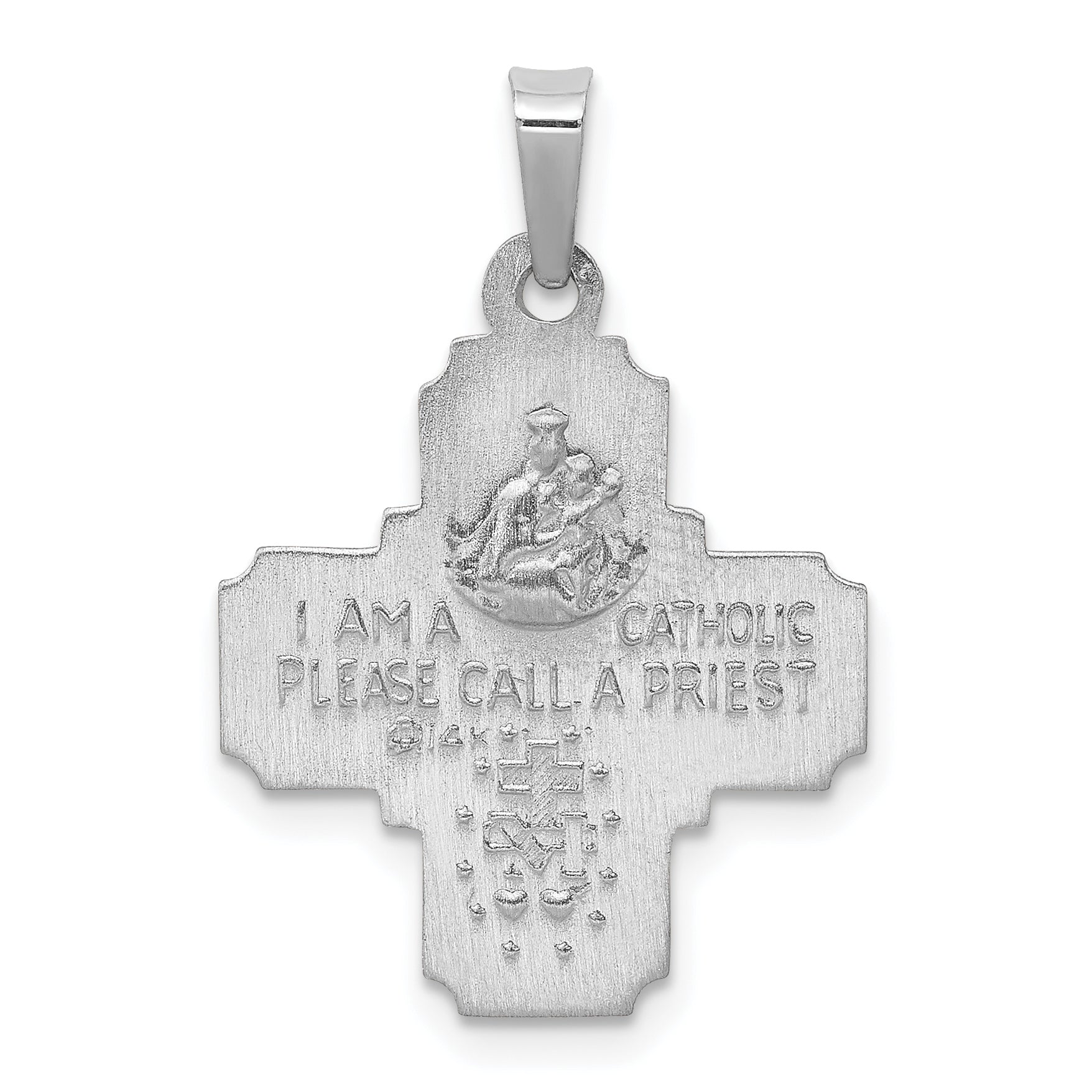 14k White Gold Polished / Satin Four Way Medal Hollow Pendant