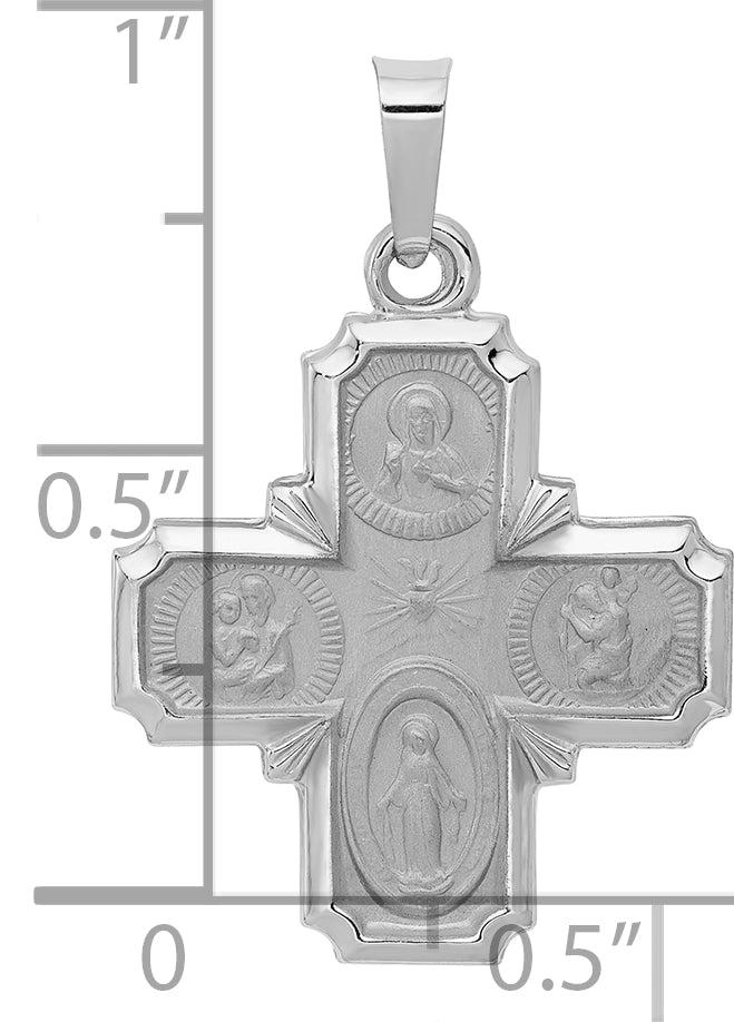 14k White Gold Polished / Satin Four Way Medal Hollow Pendant