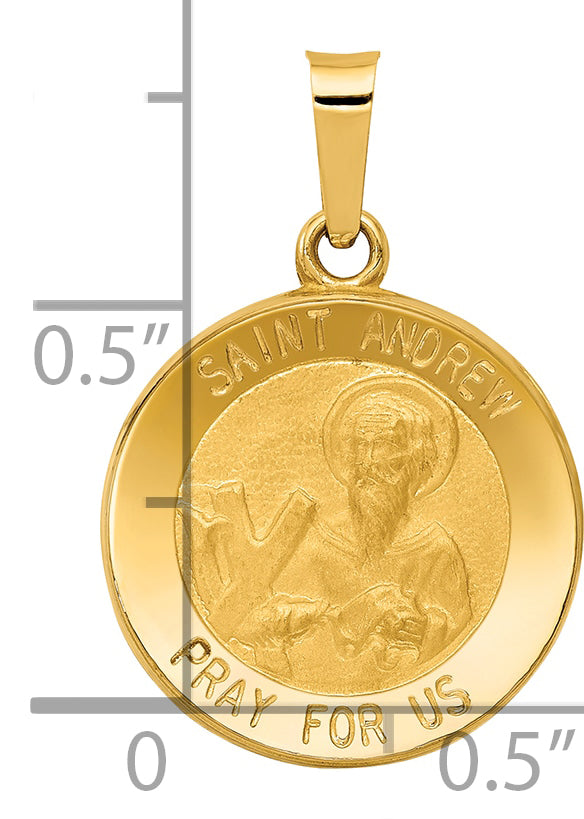 14k Polished and Satin St. Andrew Medal Hollow Pendant