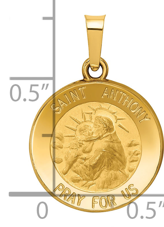 14k Polished and Satin St. Anthony Medal Hollow Pendant