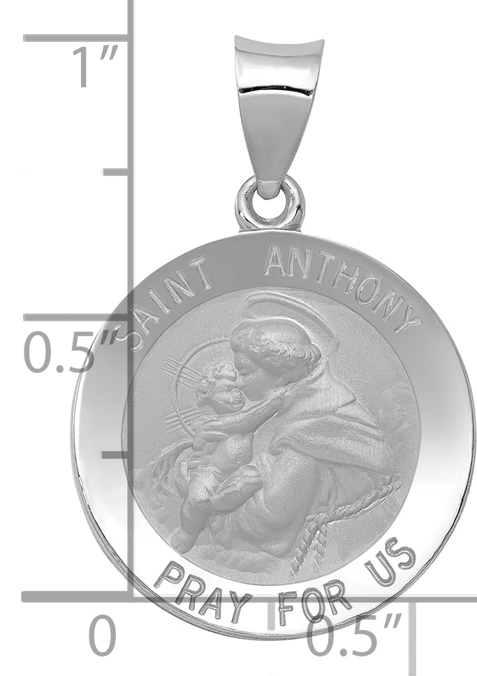 14k White Gold Polished/Satin St. Anthony Medal Hollow Pendant