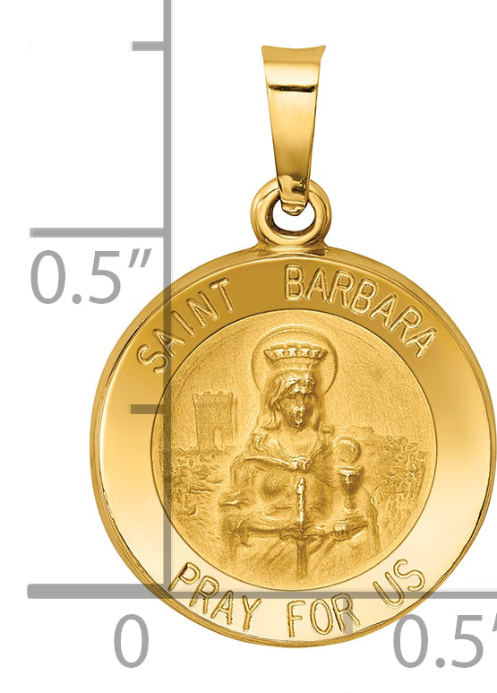 14k Polished and Satin St. Barbara Medal Hollow Pendant