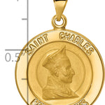 14k Polished and Satin St. Charles Medal Hollow Pendant