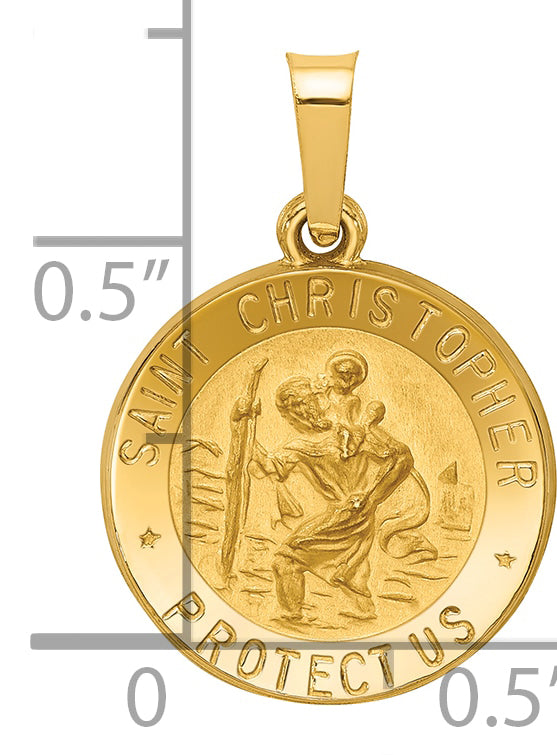 14k Polished and Satin St. Christopher Medal Hollow Pendant