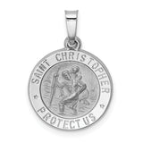 14k White Gold Polished/Satin St Christopher Medal Hollow Pendant