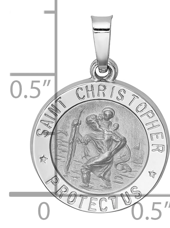 14k White Gold Polished/Satin St Christopher Medal Hollow Pendant