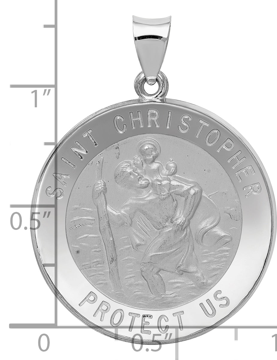 14k White Gold Polished/Satin St Christopher Medal Hollow Pendant