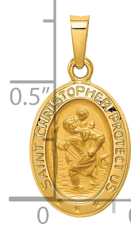 14k Polished and Satin St. Christopher Medal Hollow Pendant