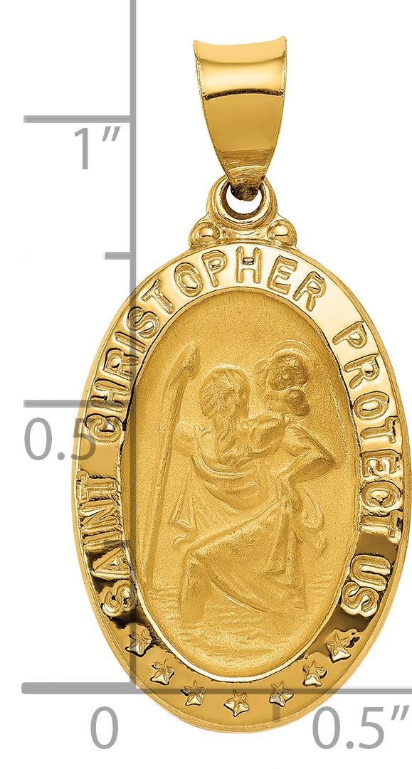 14k Polished and Satin St. Christopher Medal Hollow Pendant