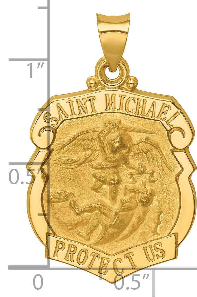 14k Polished and Satin St. Michael Badge Medal Hollow Pendant