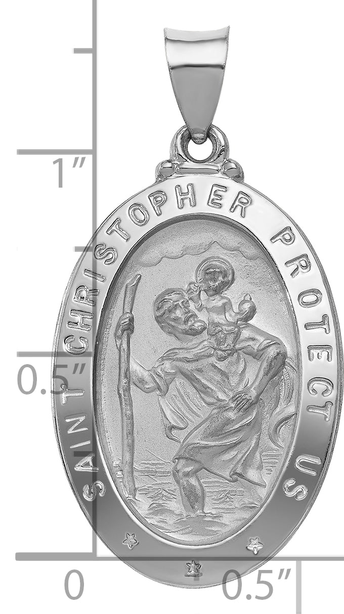 14k White Gold Polished/Satin St Christopher Medal Hollow Pendant