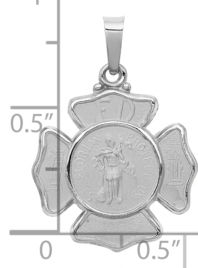 14k White Gold Polished and Satin St Florian Badge Pendant