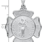 14k White Gold Polish/Satin St Florian Badge Medal Hollow Pendant