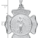 14k White Gold Polish/Satin St Florian Badge Medal Hollow Pendant