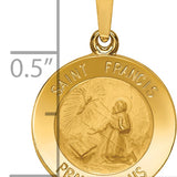 14k Polished and Satin St Francis Medal Hollow Pendant