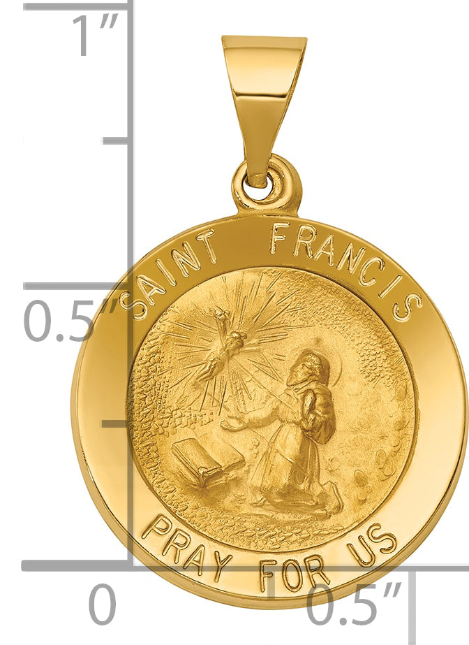 14k Polished and Satin St Francis Medal Hollow Pendant