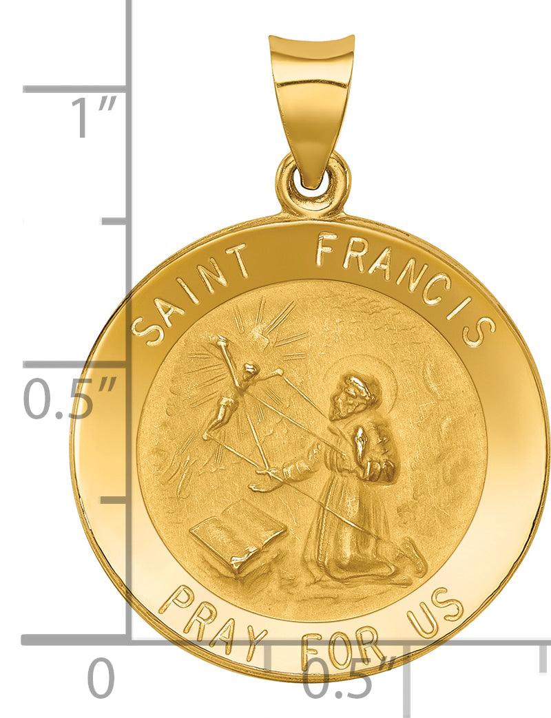 14k Polished and Satin St Francis Medal Hollow Pendant