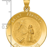 14k Polished and Satin St Francis Medal Hollow Pendant