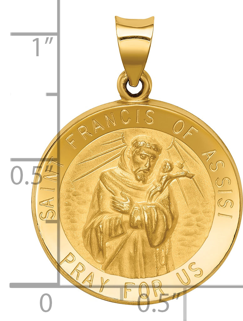 14k Polished and Satin St Francis of Assisi Medal Hollow Pendant
