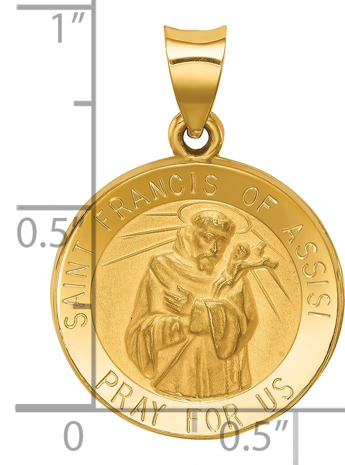 14k Polished and Satin St Francis of Assisi Medal Hollow Pendant