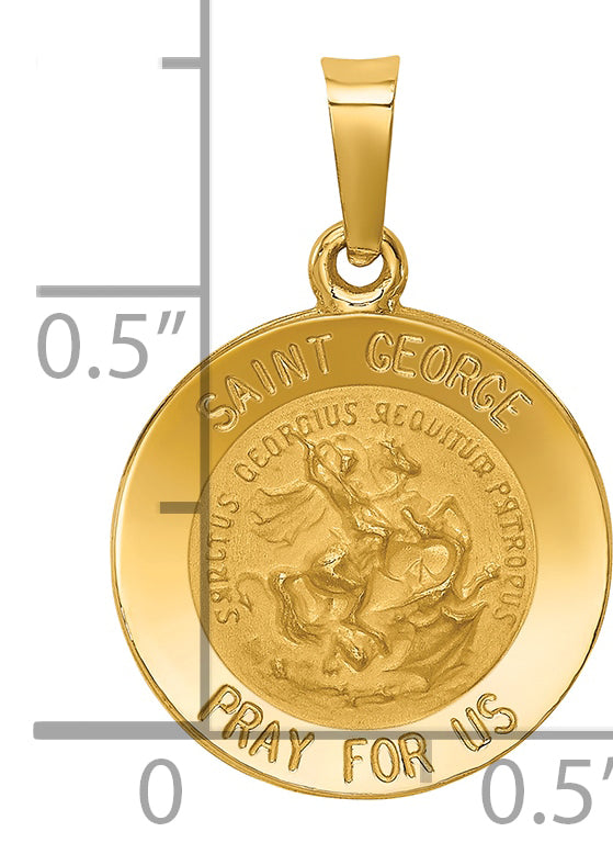 14k Polished and Satin St George Medal Hollow Pendant