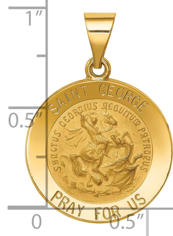 14k Polished and Satin St George Medal Hollow Pendant
