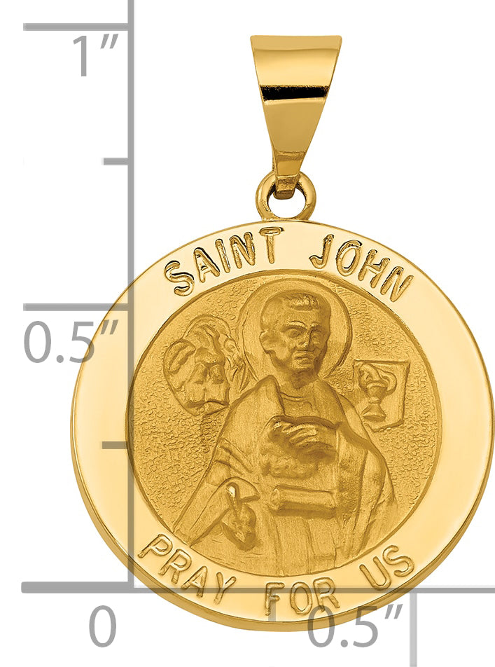 14k Polished and Satin St John Medal Hollow Pendant