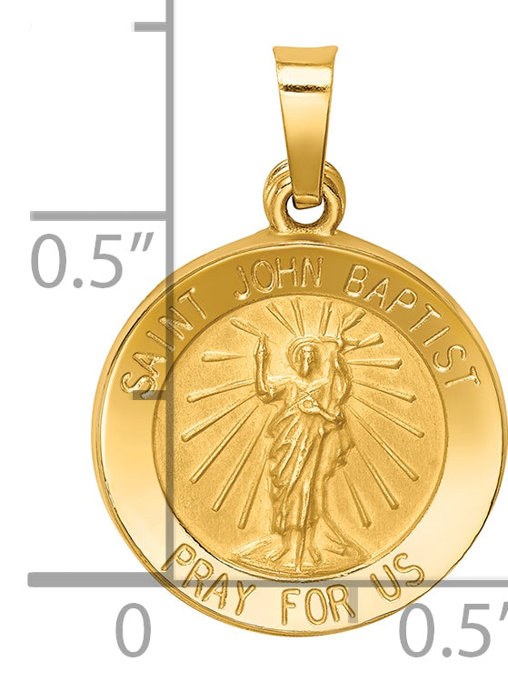 14k Polished and Satin St John Baptist Medal Hollow Pendant