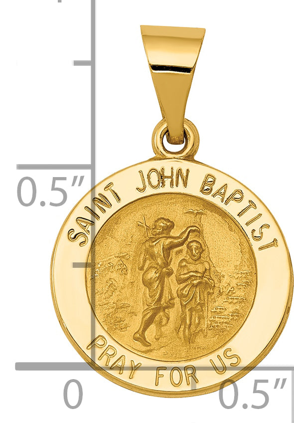 14k Polished and Satin St John Baptist Medal Hollow Pendant