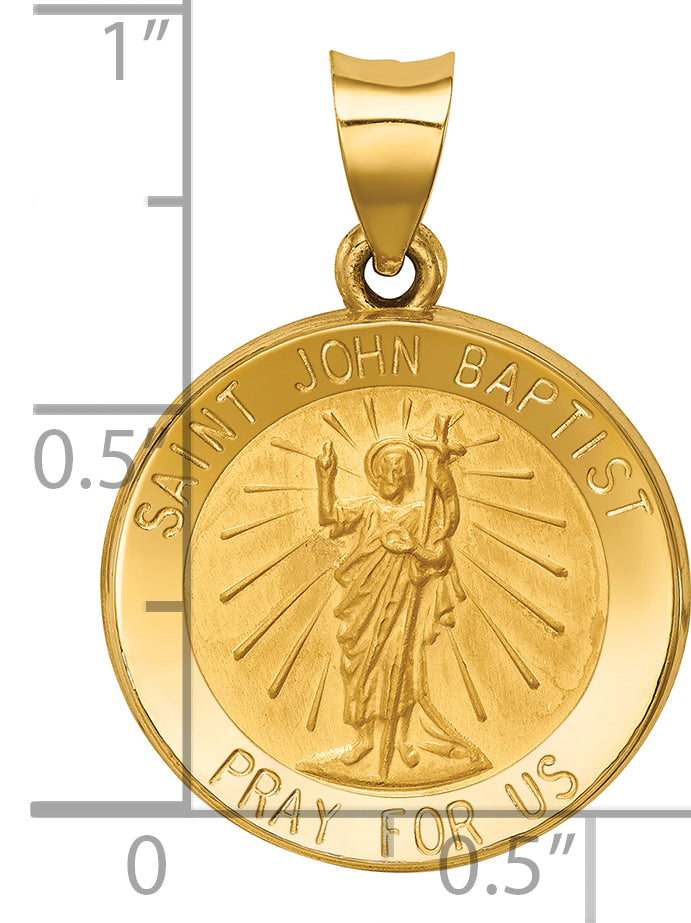 14k Polished and Satin St John Baptist Medal Hollow Pendant