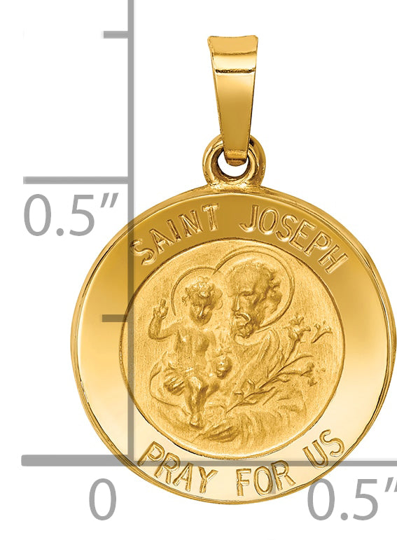 14k Polished and Satin St Joseph Medal Hollow Pendant