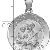 14k White Gold Polished and Satin St Joseph Medal Hollow Pendant