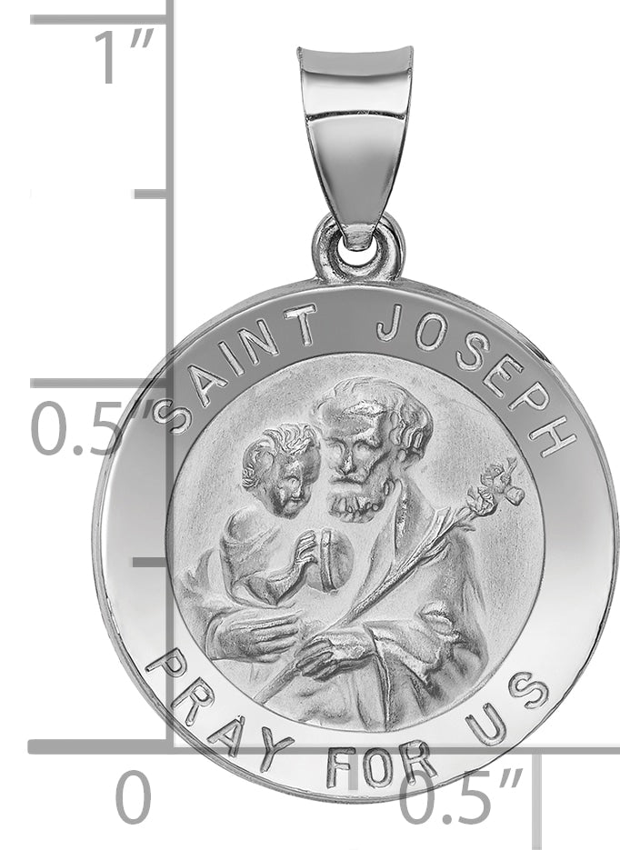 14k White Gold Polished and Satin St Joseph Medal Hollow Pendant